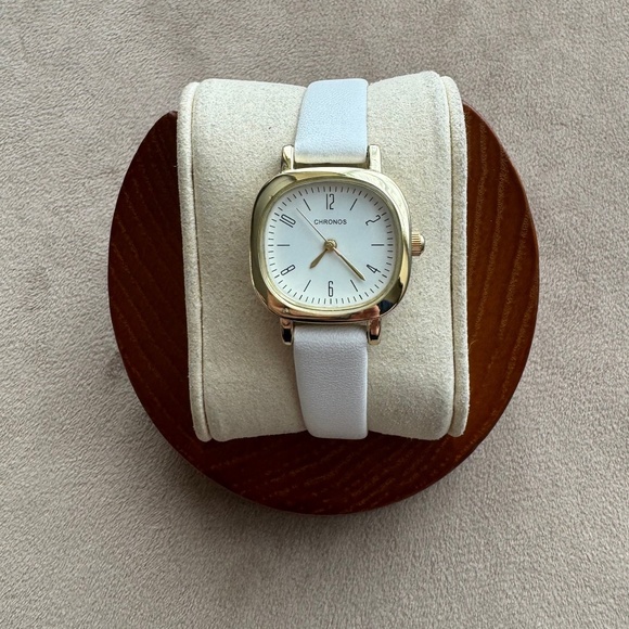 Classic White Genuine Leather Chronos - Picture 1 of 3